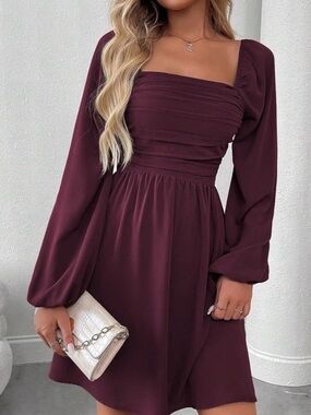 Abercrombie Dress Long Sleeve Chiffon Mini Dress in Burgundy Maroon Size Small